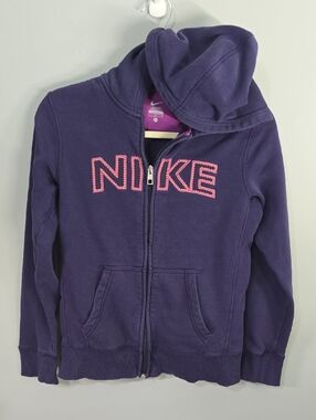 Vintage Nike Purple Zip Hoodie Logo Womens Size Large ( Has Shrunken )